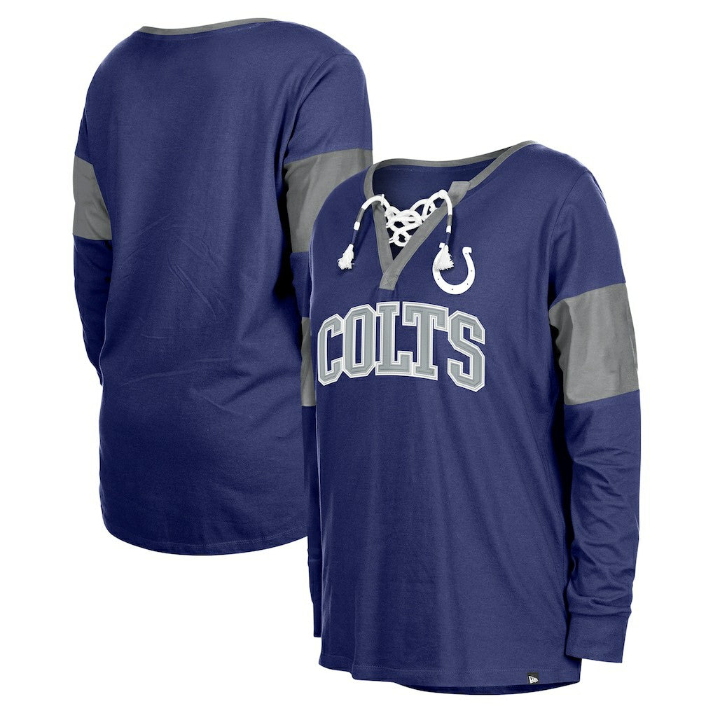 Indianapolis Colts New Era Women's Lace-Up Notch-Neck Long Sleeve T-Shirt