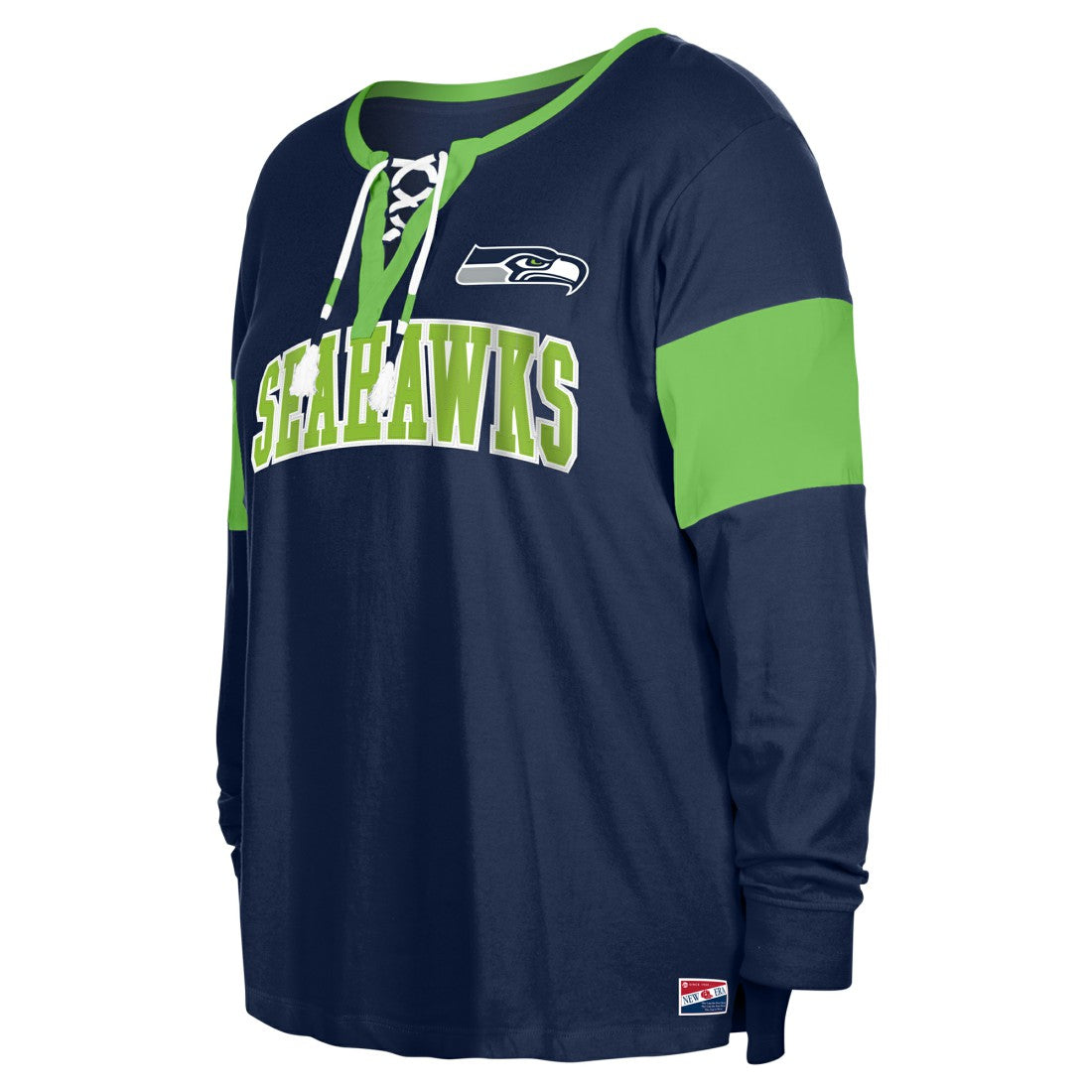 Seattle Seahawks New Era Women's Plus Size Lace-Up Notch Neck Long Sleeve T-Shirt