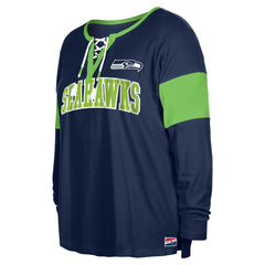 Seattle Seahawks New Era Women's Plus Size Lace-Up Notch Neck Long Sleeve T-Shirt