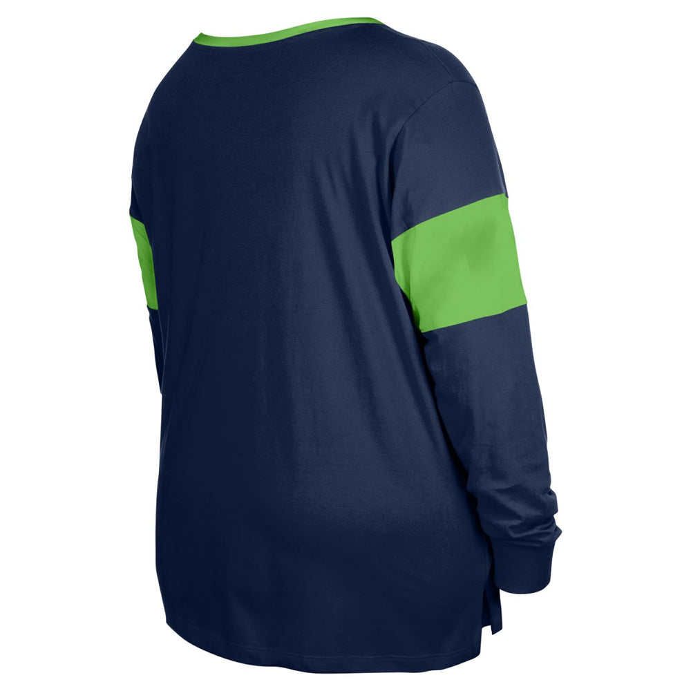 Seattle Seahawks New Era Women's Plus Size Lace-Up Notch Neck Long Sleeve T-Shirt