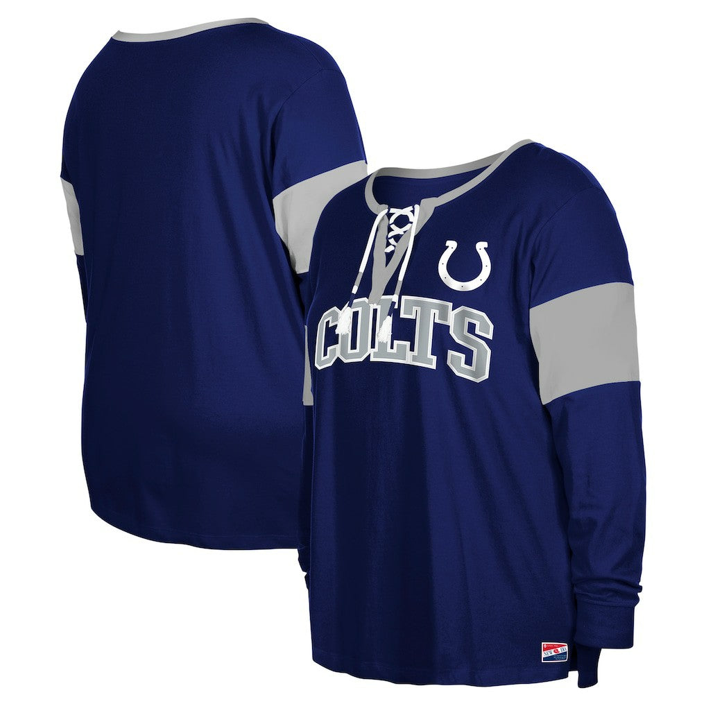 Indianapolis Colts New Era Women's Plus Size Lace-Up Notch Neck Long Sleeve T-Shirt