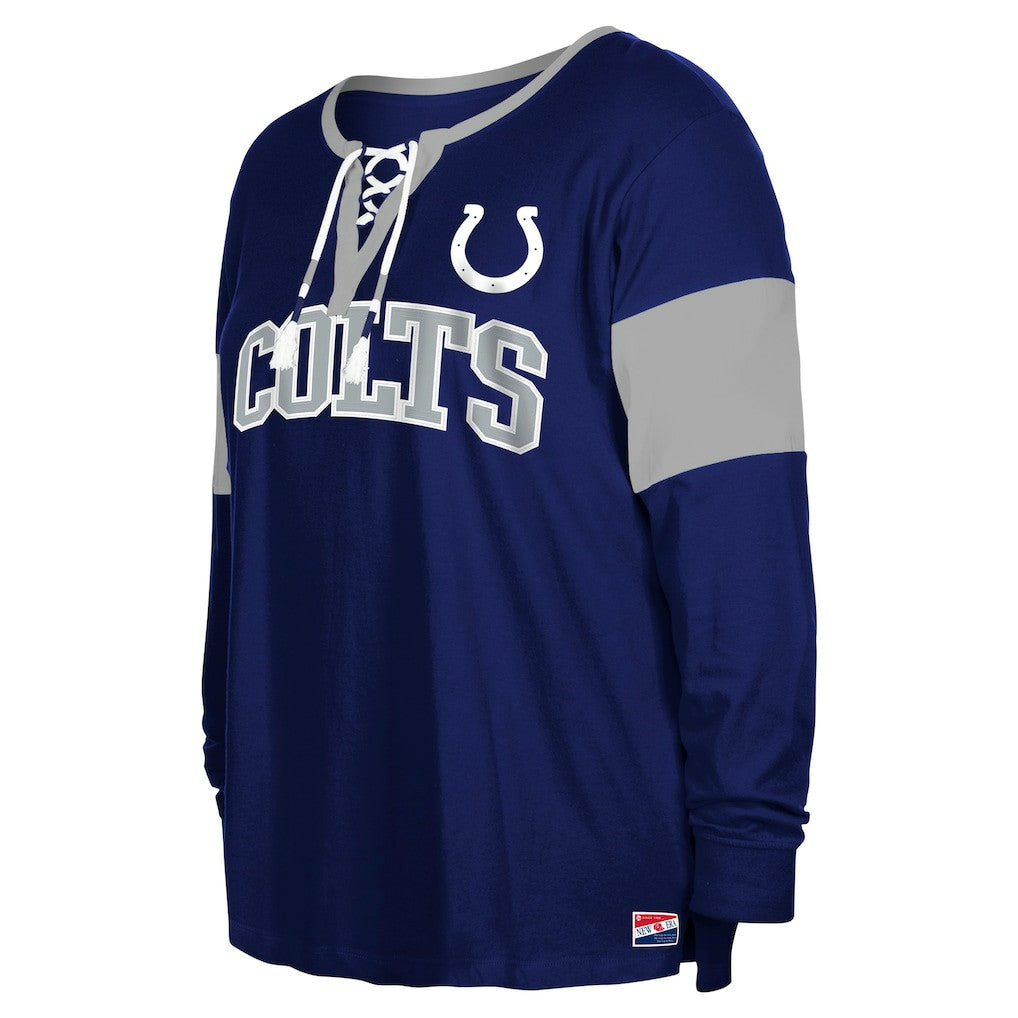 Indianapolis Colts New Era Women's Plus Size Lace-Up Notch Neck Long Sleeve T-Shirt