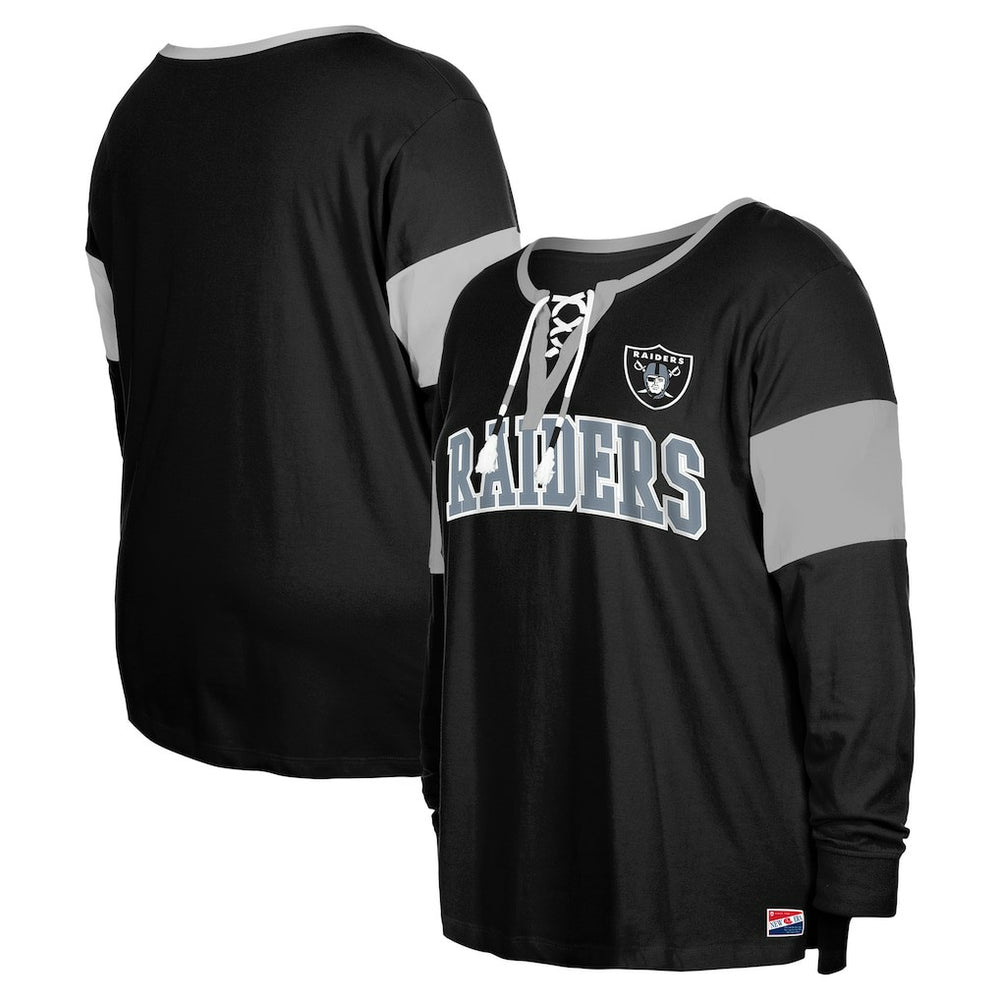 Las Vegas Raiders New Era Women's Plus Size Lace-Up Notch Neck Long Sleeve T-Shirt