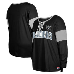 Las Vegas Raiders New Era Women's Plus Size Lace-Up Notch Neck Long Sleeve T-Shirt