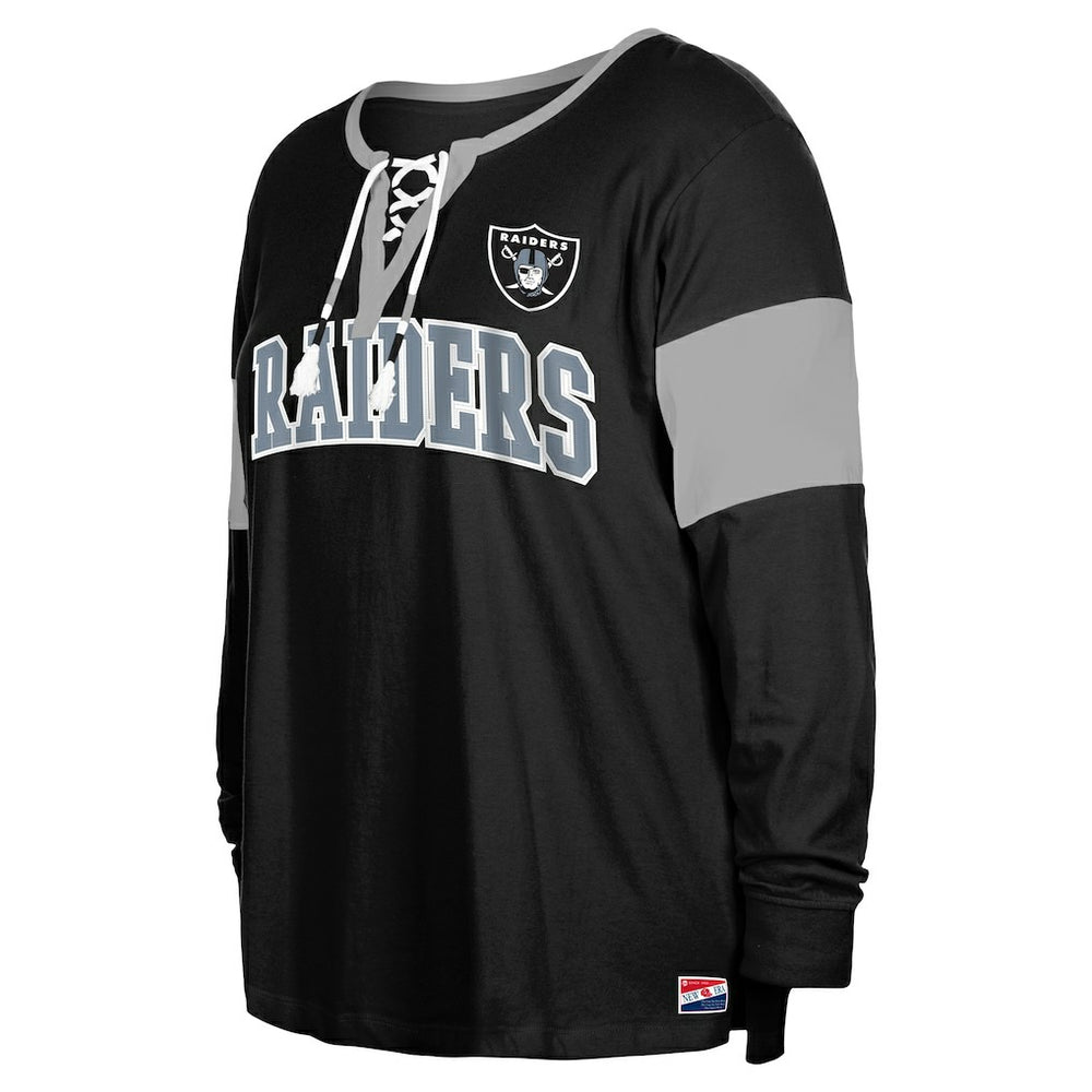 Las Vegas Raiders New Era Women's Plus Size Lace-Up Notch Neck Long Sleeve T-Shirt