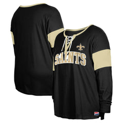 New Orleans Saints New Era Women's Plus Size Lace-Up Notch Neck Long Sleeve T-Shirt