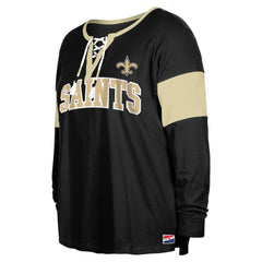 New Orleans Saints New Era Women's Plus Size Lace-Up Notch Neck Long Sleeve T-Shirt