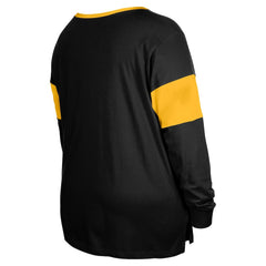 Pittsburgh Steelers New Era Women's Plus Size Lace-Up Notch Neck Long Sleeve T-Shirt