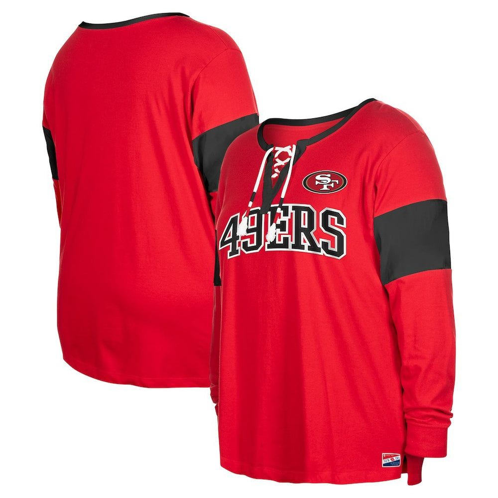 San Francisco 49ers New Era Women's Plus Size Lace-Up Notch Neck Long Sleeve T-Shirt