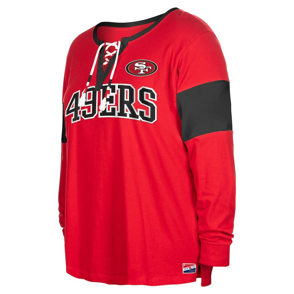 San Francisco 49ers New Era Women's Plus Size Lace-Up Notch Neck Long Sleeve T-Shirt