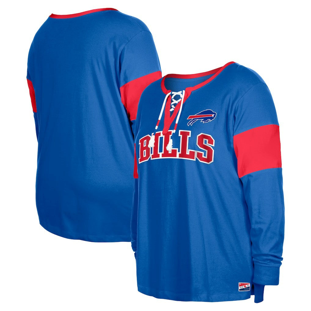 Buffalo Bills New Era Women's Plus Size Lace-Up Notch Neck Long Sleeve T-Shirt