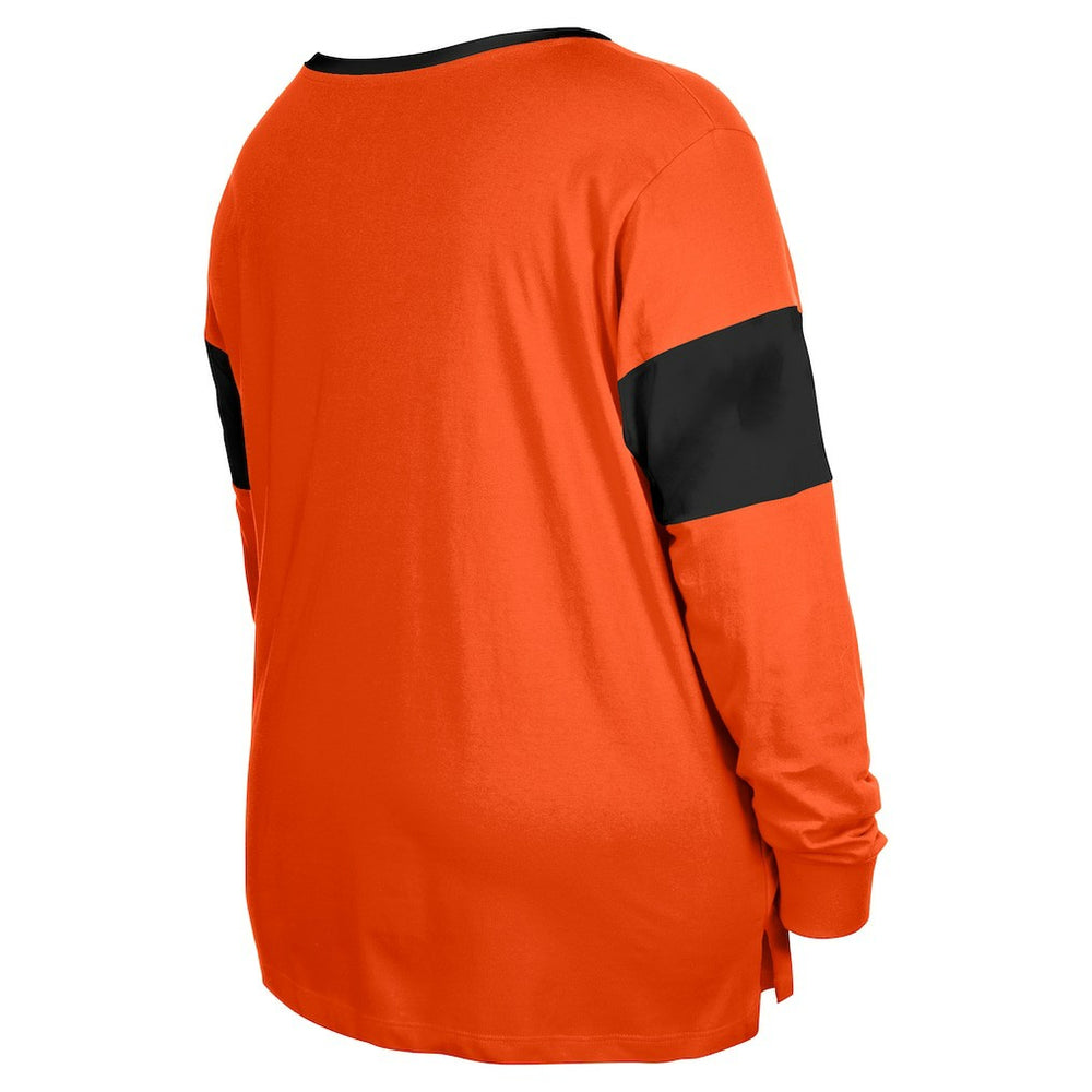 Cincinnati Bengals New Era Women's Plus Size Lace-Up Notch Neck Long Sleeve T-Shirt