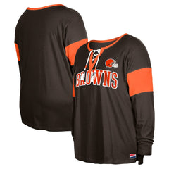 Cleveland Browns New Era Women's Plus Size Lace-Up Notch Neck Long Sleeve T-Shirt