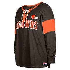 Cleveland Browns New Era Women's Plus Size Lace-Up Notch Neck Long Sleeve T-Shirt
