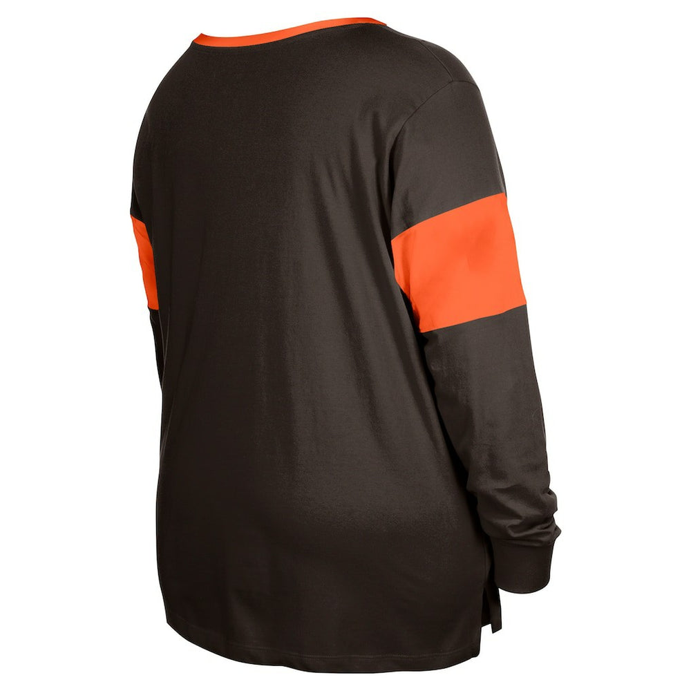 Cleveland Browns New Era Women's Plus Size Lace-Up Notch Neck Long Sleeve T-Shirt
