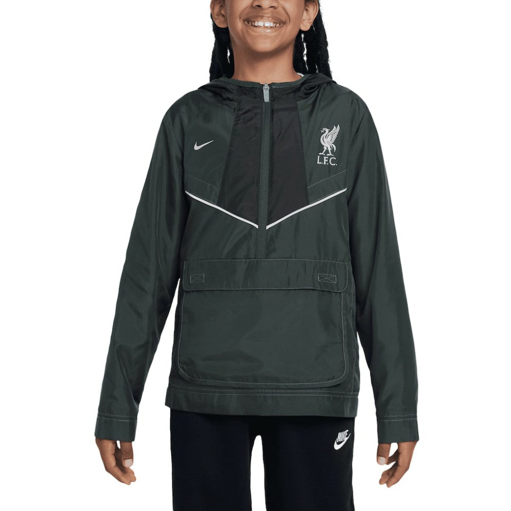 Liverpool Youth Amplify Windrunner Anorak Half-Zip Hoodie Jacket Black - Nike