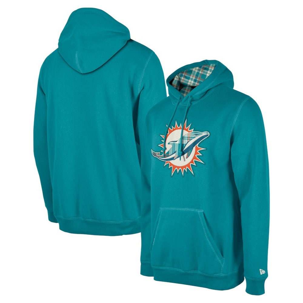Miami Dolphins New Era 3rd Down Plaid Pullover Hoodie