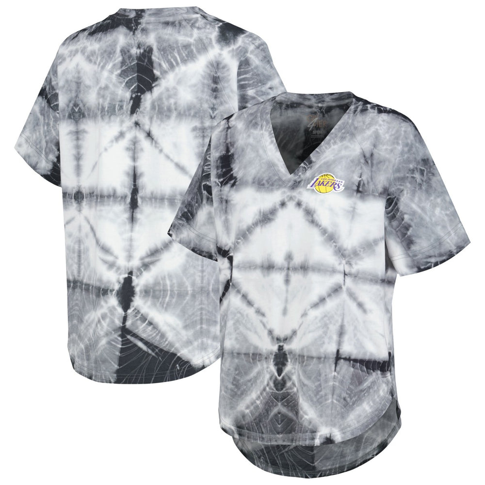 Los Angeles Lakers G-III 4Her by Carl Banks Women's Tournament Raglan Oversized Tie-Dye V-Neck T-Shirt For Sale