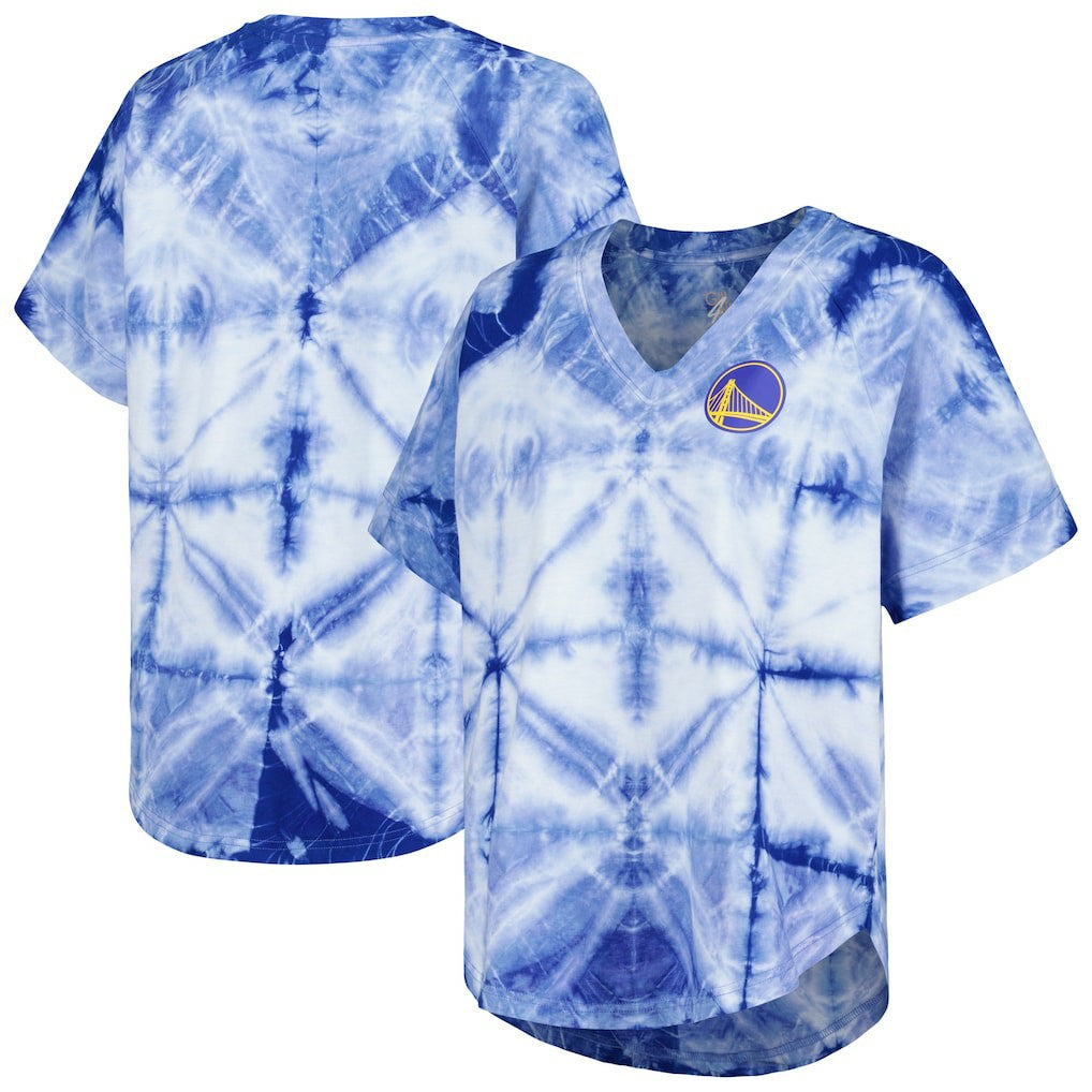 Golden State Warriors G-III 4Her by Carl Banks Women's Tournament Raglan Oversized Tie-Dye V-Neck T-Shirt sale Online