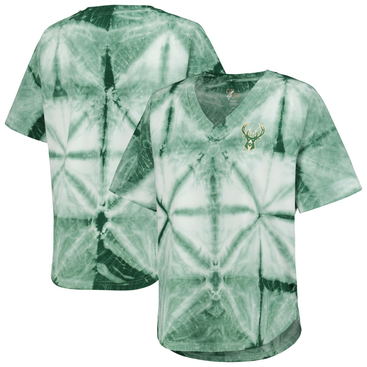 Milwaukee Bucks G-III 4Her by Carl Banks Women's Tournament Raglan Oversized Tie-Dye V-Neck T-Shirt On Sale
