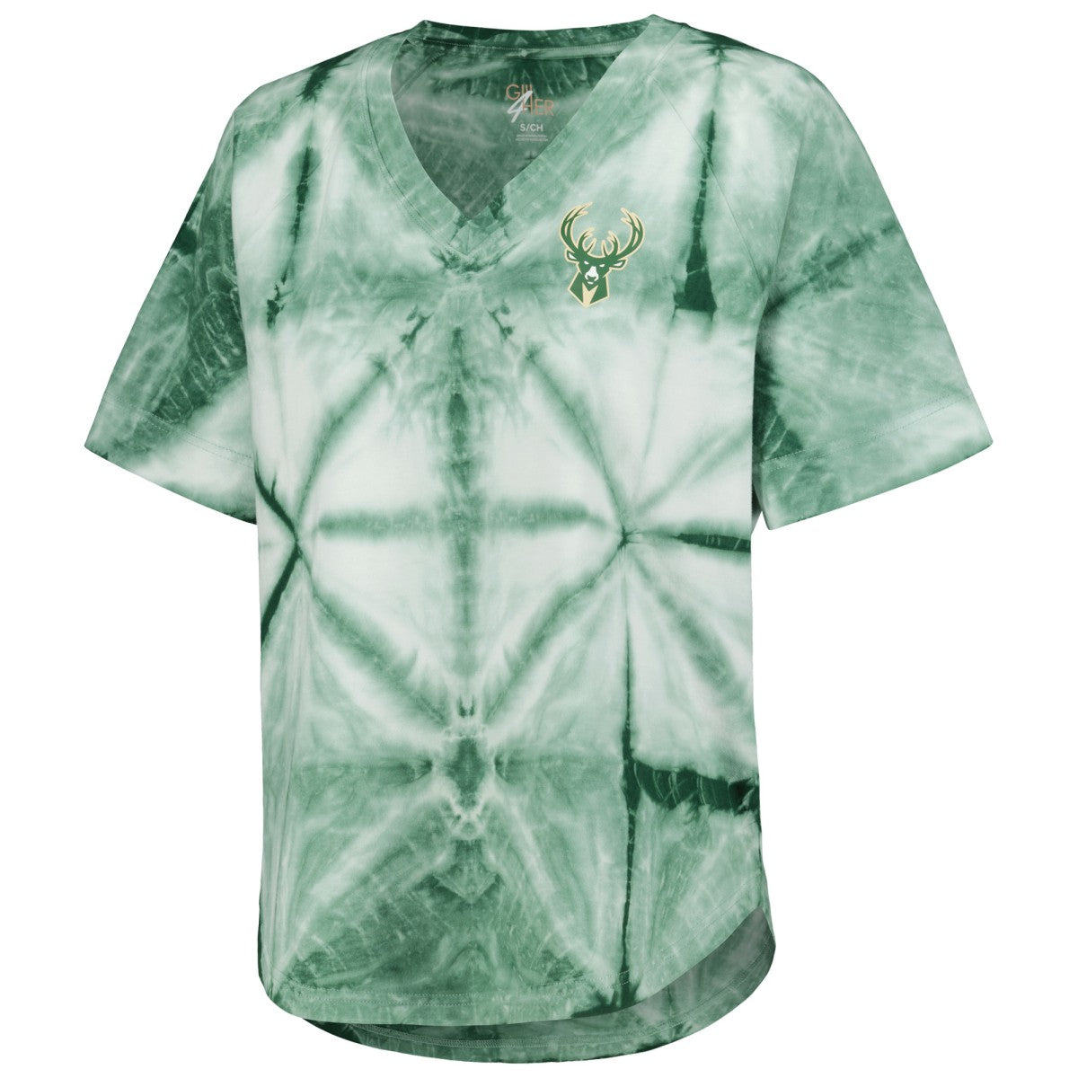 Milwaukee Bucks G-III 4Her by Carl Banks Women's Tournament Raglan Oversized Tie-Dye V-Neck T-Shirt On Sale