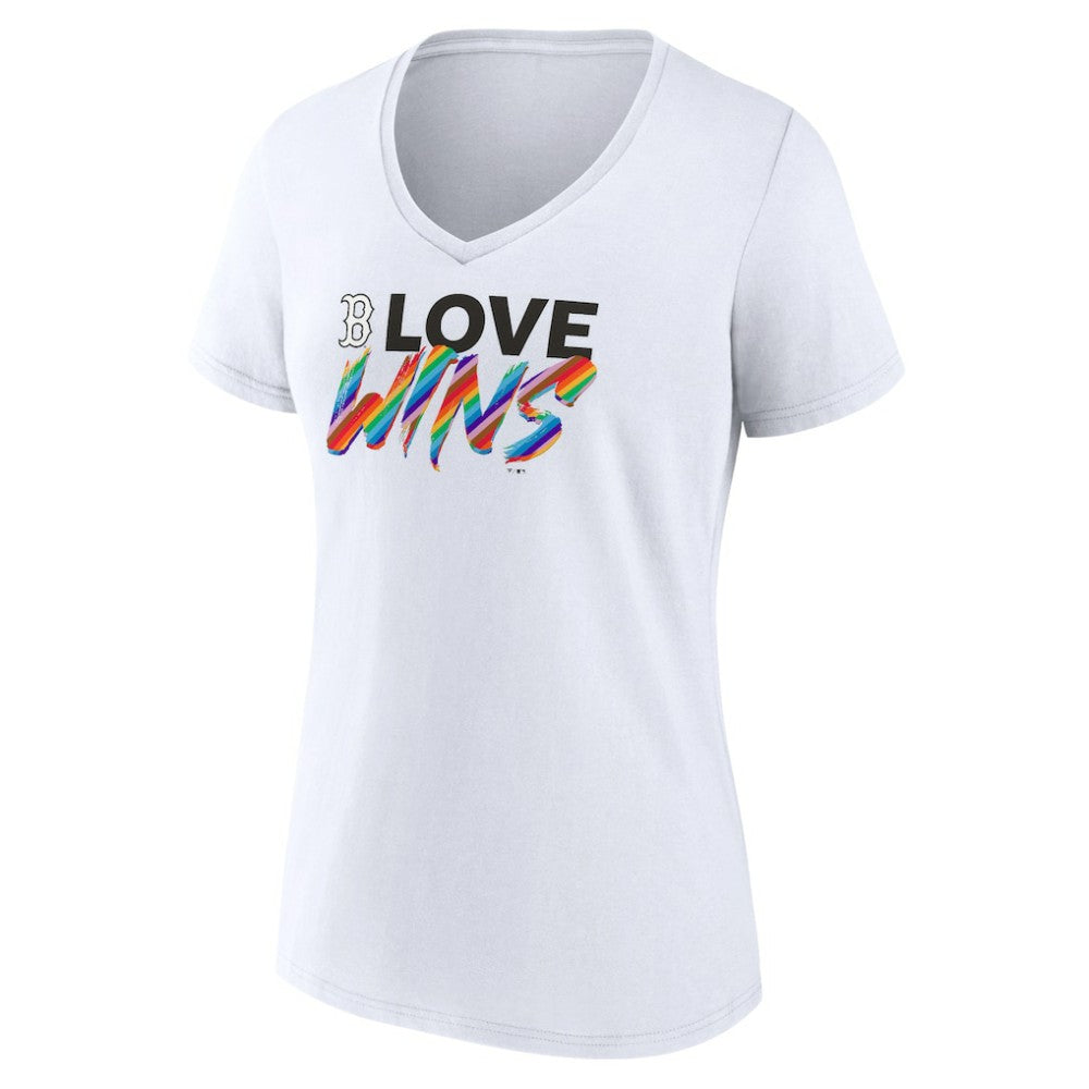 Boston Red Sox Women's Love Wins V-Neck T-Shirt | MLB For sale
