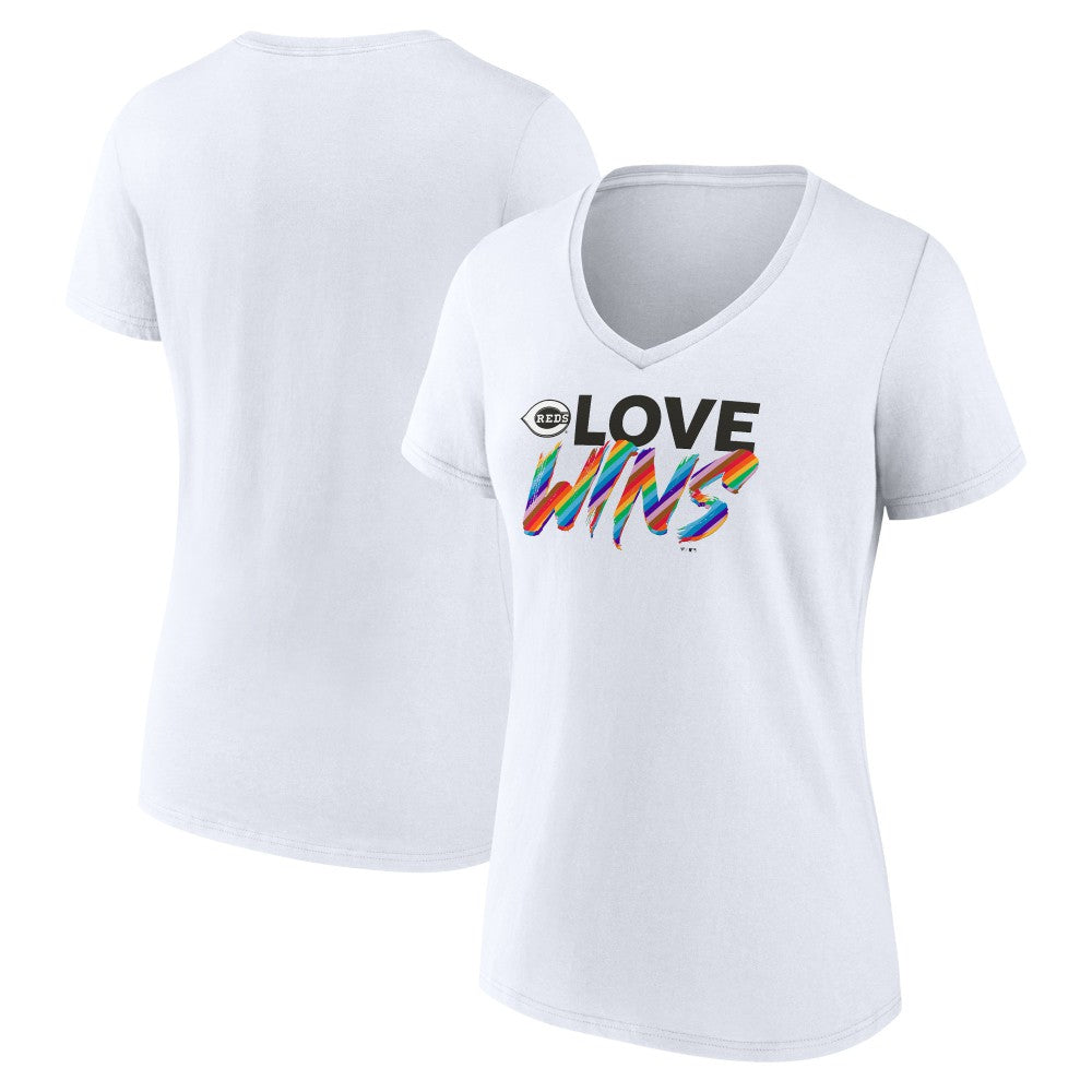 Cincinnati Reds Women's Love Wins V-Neck T-Shirt | MLB Discount