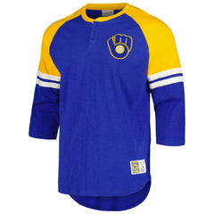 Milwaukee Brewers Mitchell & Ness Cooperstown Collection Legendary Raglan Slub Henley 3/4-Sleeve T-Shirt | MLB Near me