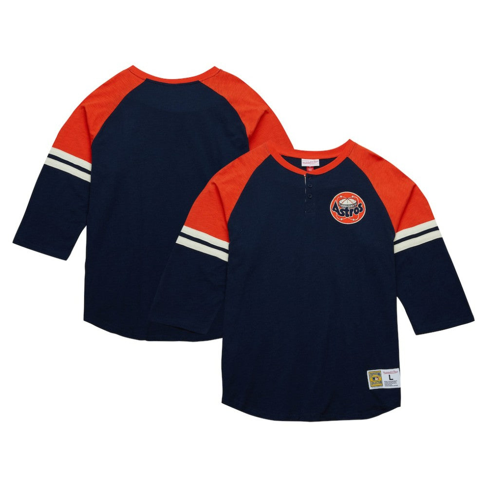 Houston Astros Mitchell & Ness Cooperstown Collection Legendary Raglan Slub Henley 3/4-Sleeve T-Shirt | MLB New