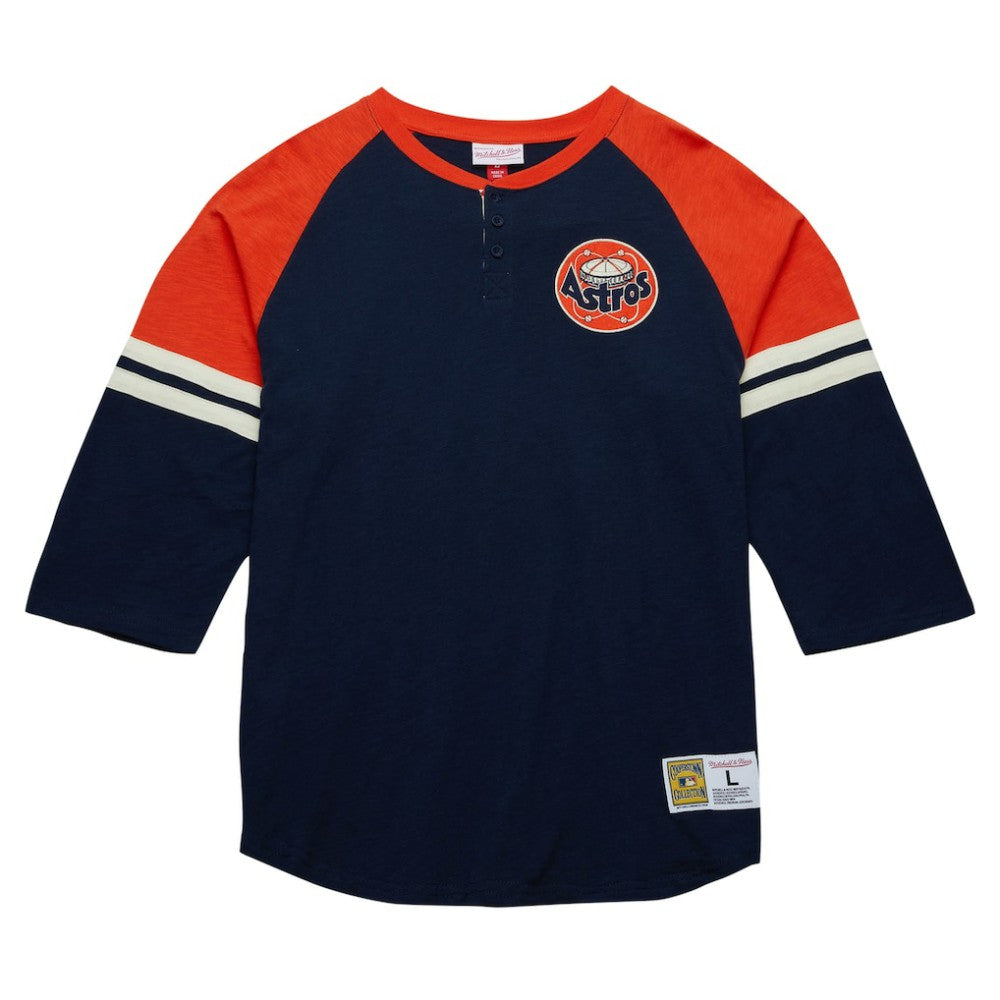Houston Astros Mitchell & Ness Cooperstown Collection Legendary Raglan Slub Henley 3/4-Sleeve T-Shirt | MLB New