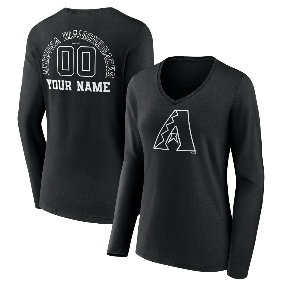 Arizona Diamondbacks Women's Monochrome Personalized Name & Number Long Sleeve V-Neck T-Shirt | MLB Sale