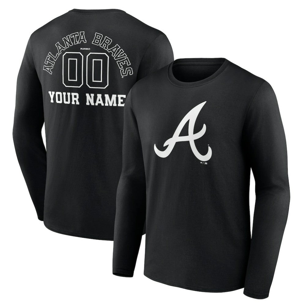 Atlanta Braves Monochrome Personalized Name & Number Long Sleeve T-Shirt | MLB Discount