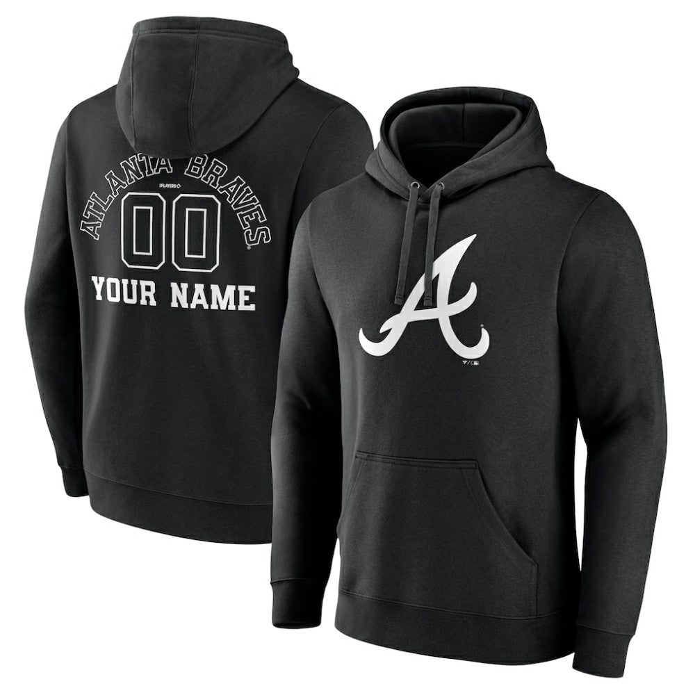 Atlanta Braves Monochrome Personalized Name & Number Pullover Hoodie | MLB Outlet