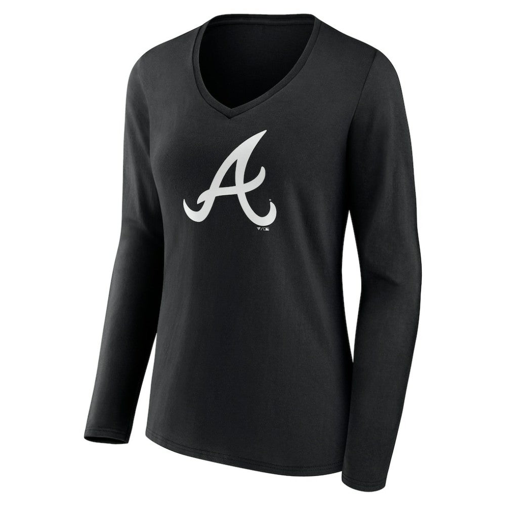Atlanta Braves Women's Monochrome Personalized Name & Number Long Sleeve V-Neck T-Shirt | MLB Shop