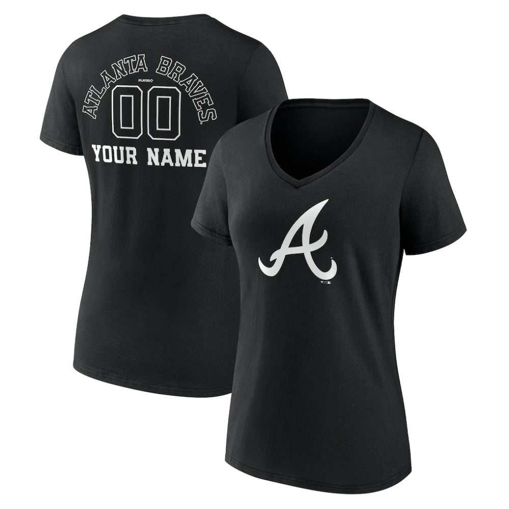 Atlanta Braves Women's Monochrome Personalized Name & Number V-Neck T-Shirt | MLB Near me