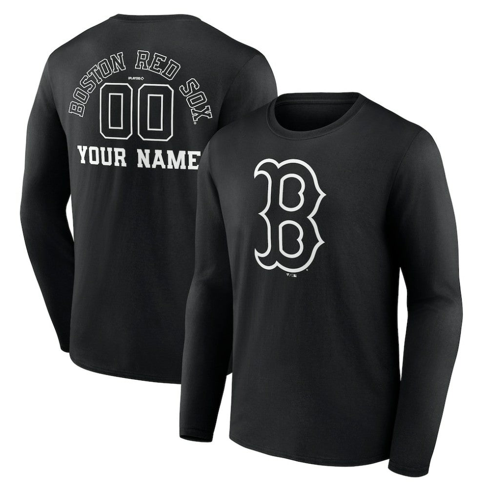 Boston Red Sox Monochrome Personalized Name & Number Long Sleeve T-Shirt | MLB Discount
