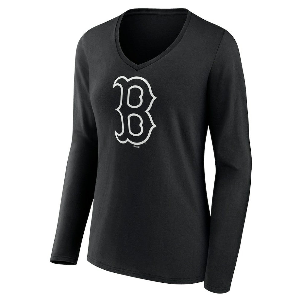 Boston Red Sox Women's Monochrome Personalized Name & Number Long Sleeve V-Neck T-Shirt | MLB Online