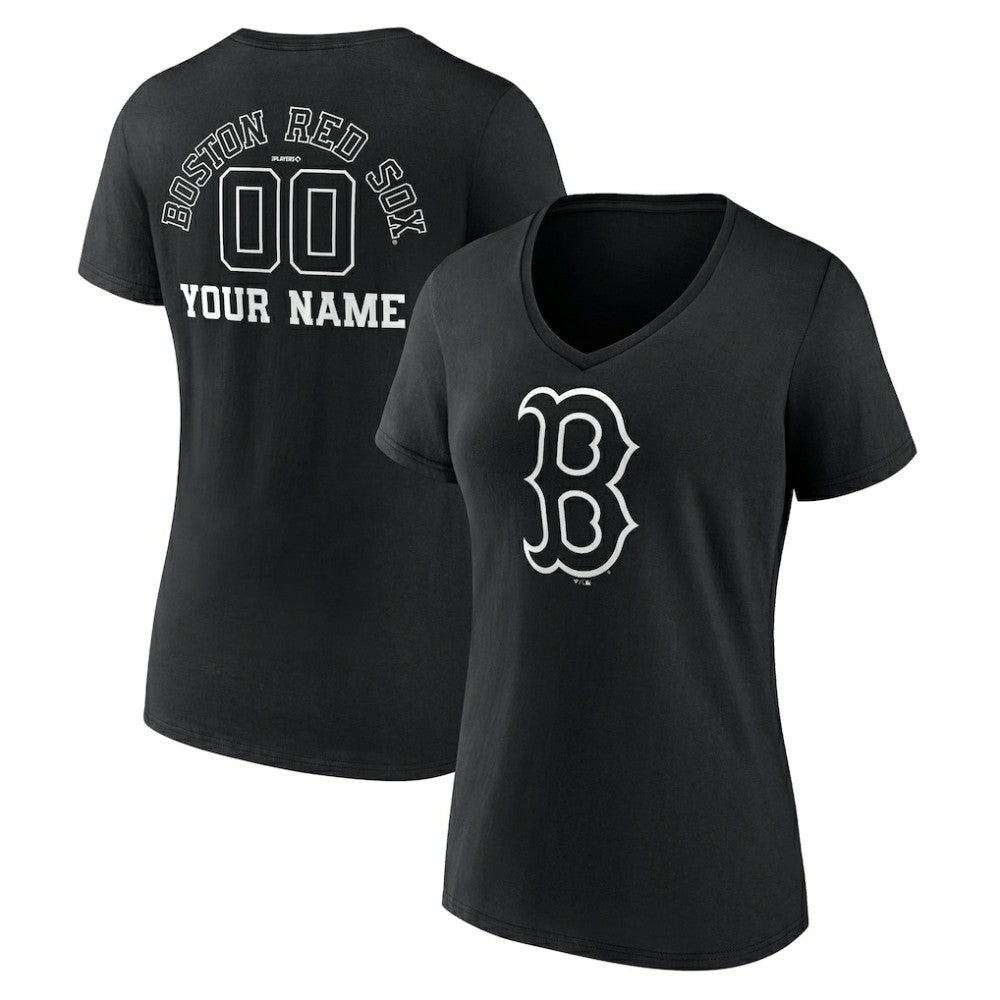 Boston Red Sox Women's Monochrome Personalized Name & Number V-Neck T-Shirt | MLB New