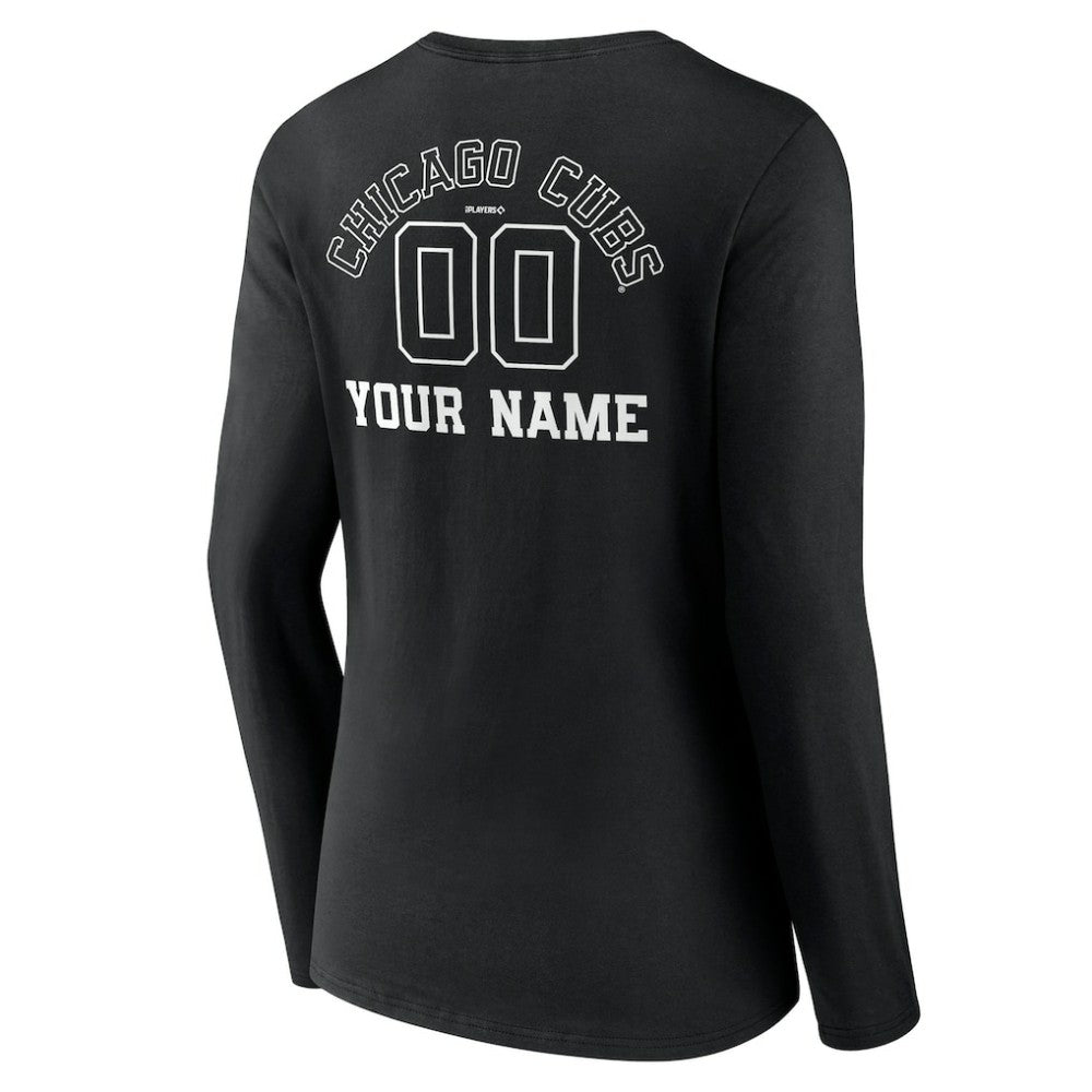Chicago Cubs Women's Monochrome Personalized Name & Number Long Sleeve V-Neck T-Shirt | MLB For sale