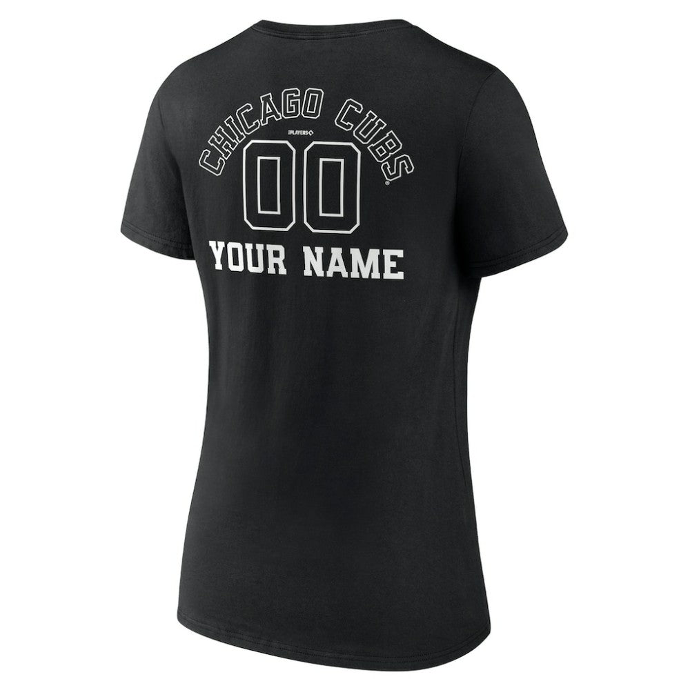 Chicago Cubs Women's Monochrome Personalized Name & Number V-Neck T-Shirt | MLB Sale