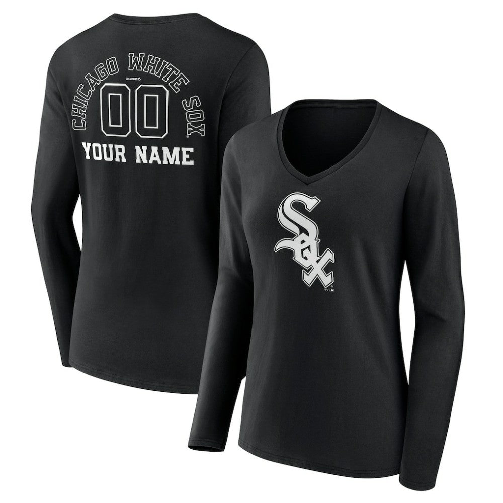 Chicago White Sox Women's Monochrome Personalized Name & Number Long Sleeve V-Neck T-Shirt | MLB Near me