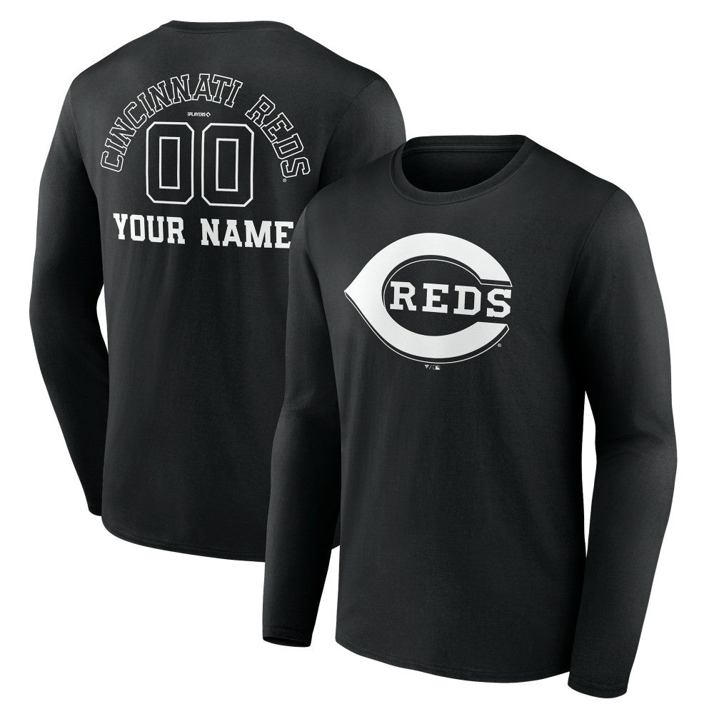 Cincinnati Reds Monochrome Personalized Name & Number Long Sleeve T-Shirt | MLB Outlet