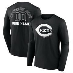 Cincinnati Reds Monochrome Personalized Name & Number Long Sleeve T-Shirt | MLB Outlet
