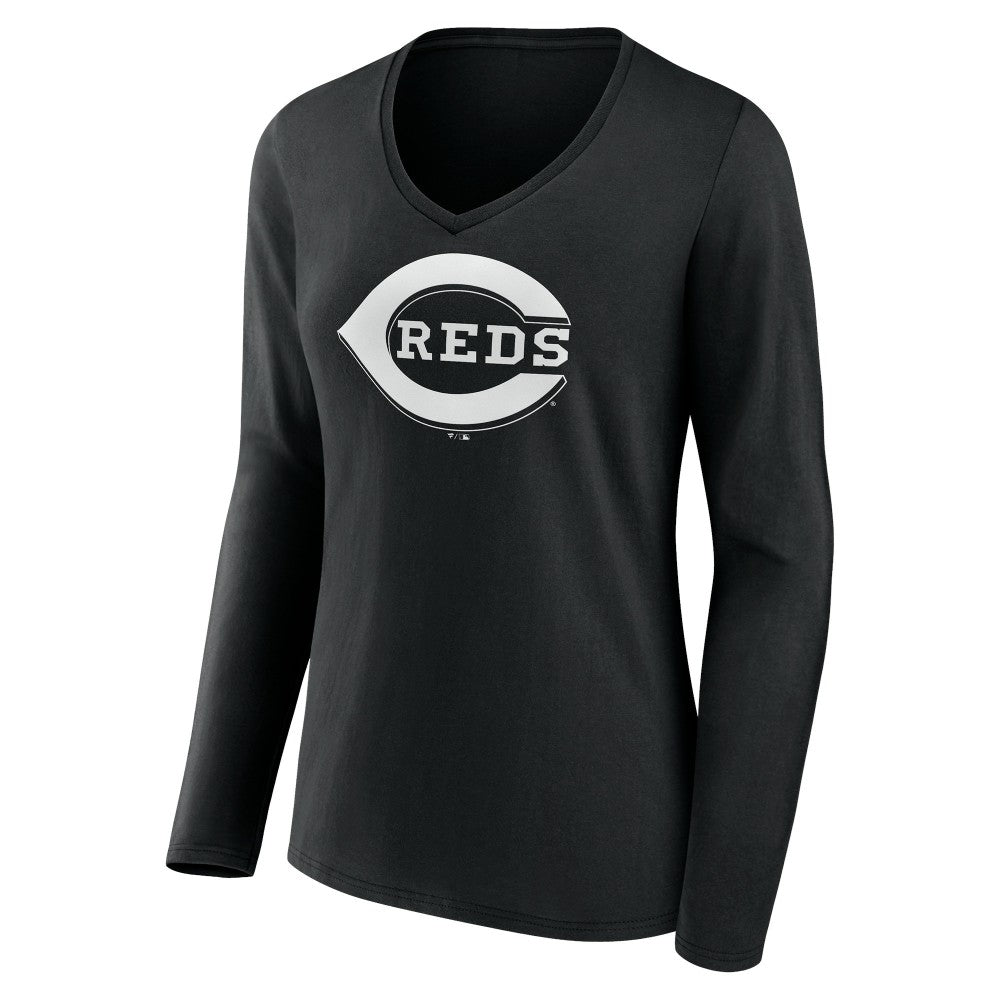 Cincinnati Reds Women's Monochrome Personalized Name & Number Long Sleeve V-Neck T-Shirt | MLB US