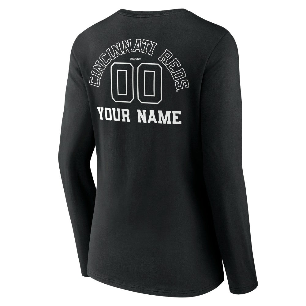 Cincinnati Reds Women's Monochrome Personalized Name & Number Long Sleeve V-Neck T-Shirt | MLB US