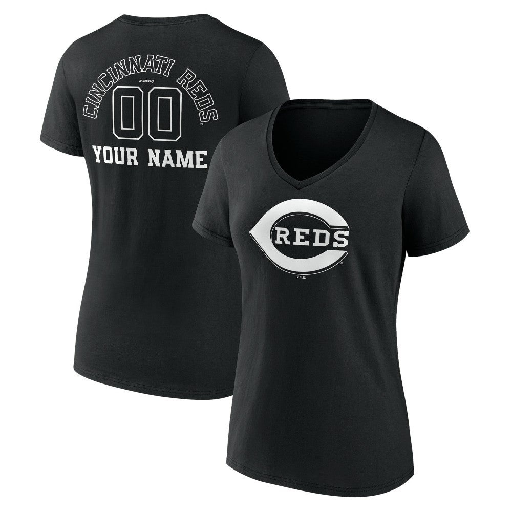Cincinnati Reds Women's Monochrome Personalized Name & Number V-Neck T-Shirt | MLB Outlet