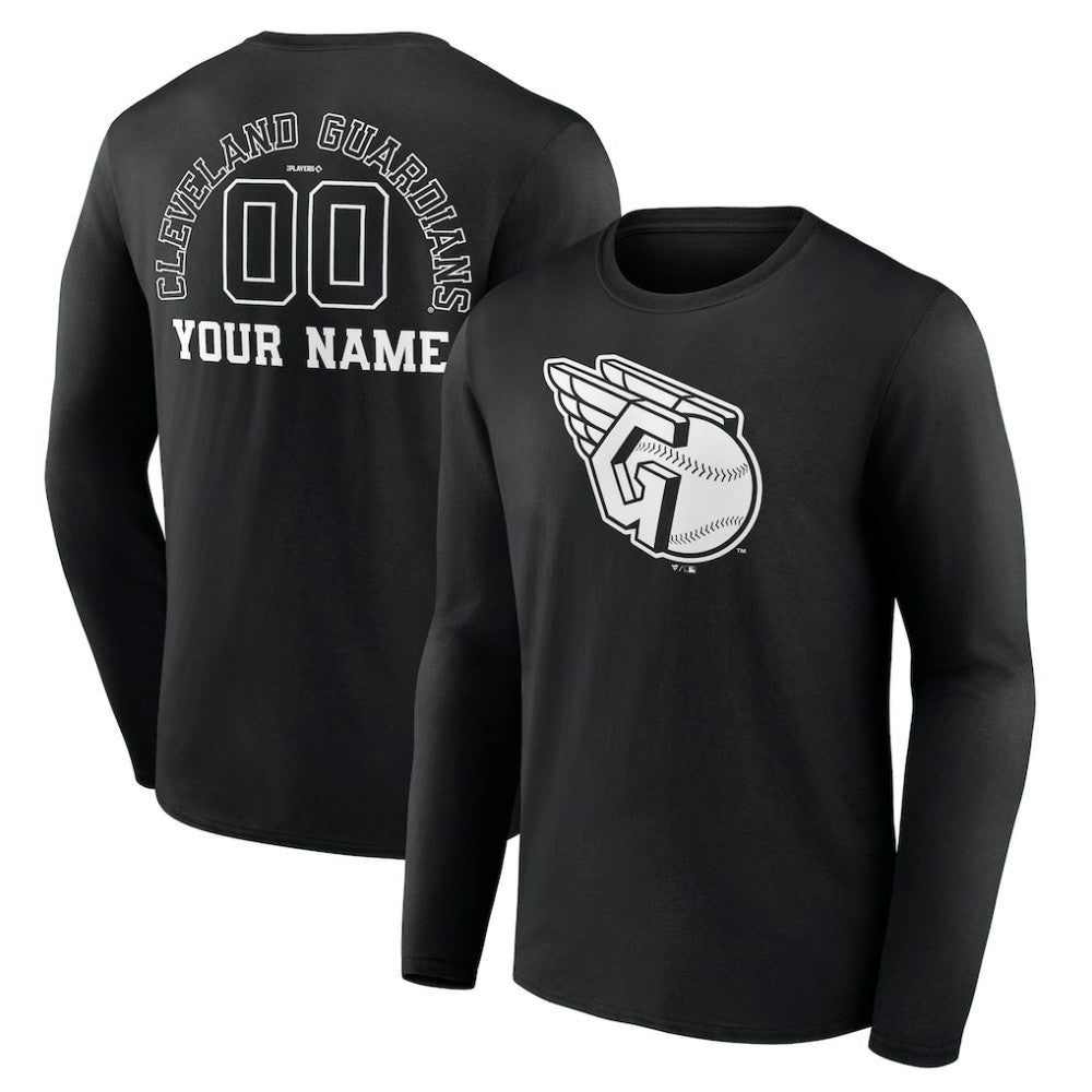 Cleveland Guardians Monochrome Personalized Name & Number Long Sleeve T-Shirt | MLB On Sale