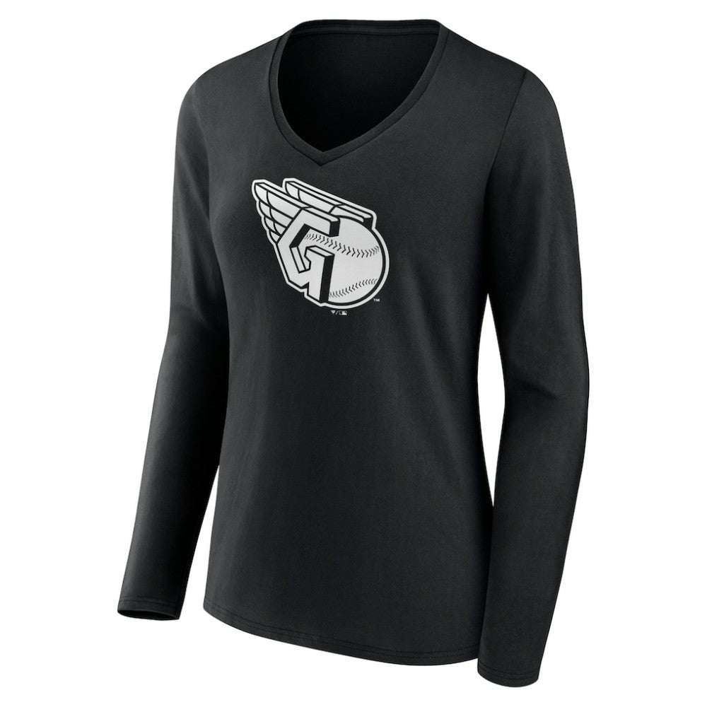 Cleveland Guardians Women's Monochrome Personalized Name & Number Long Sleeve V-Neck T-Shirt | MLB US