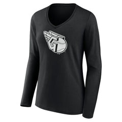 Cleveland Guardians Women's Monochrome Personalized Name & Number Long Sleeve V-Neck T-Shirt | MLB US
