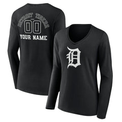 Detroit Tigers Women's Monochrome Personalized Name & Number Long Sleeve V-Neck T-Shirt | MLB On Sale